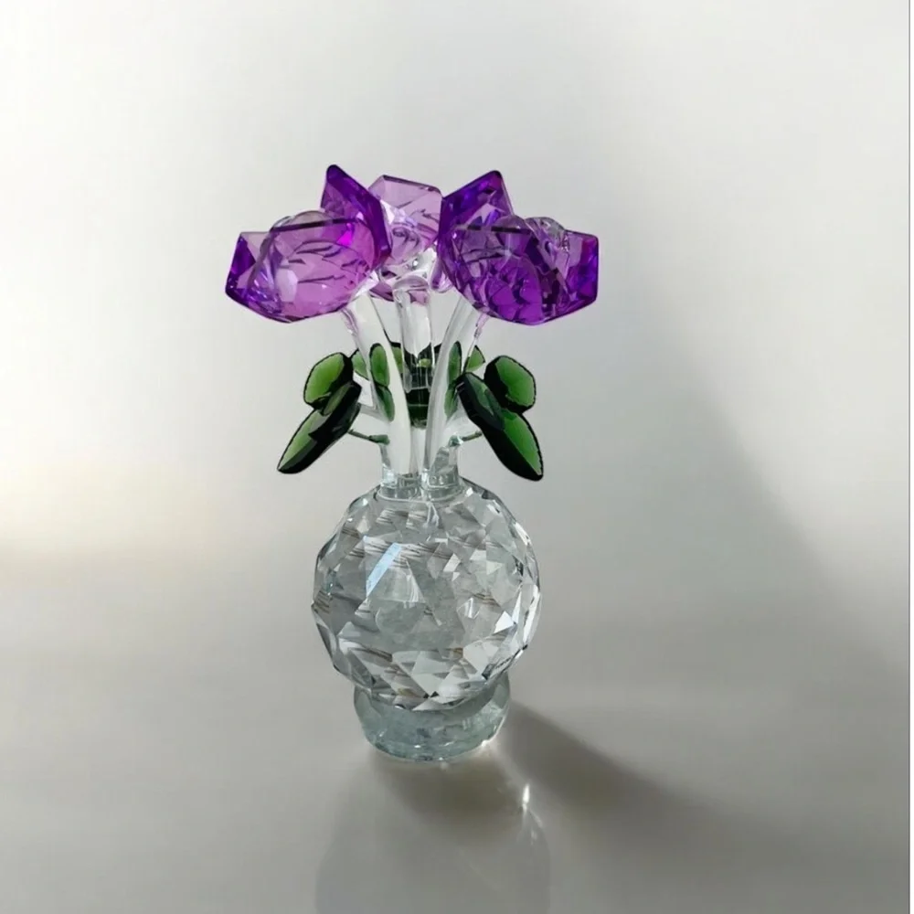 Crystal Flower Bouquet with Purple roses Accents